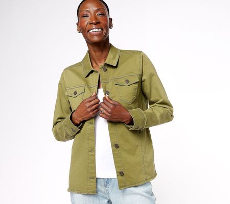 As Is Susan Graver Fall Fashion Denim Jacket withFrayed Trim