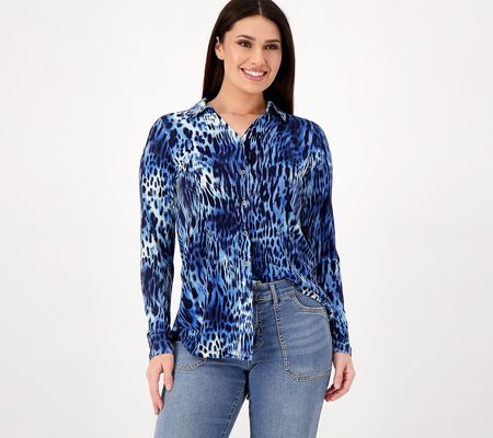 As Is Susan Graver Liquid Knit Regular Button FrontA-LineTuni