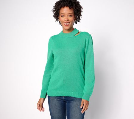 As Is Susan Graver Mock Neck Sweater with Cut Out Detail
