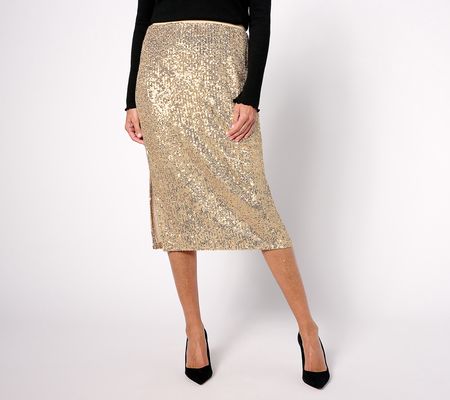As Is Susan Graver Occasions Pet Sequin Midi Pull On Skirt