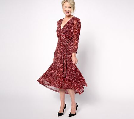 As Is Susan Graver Occasions Petite Printed Mesh Wrap Dress