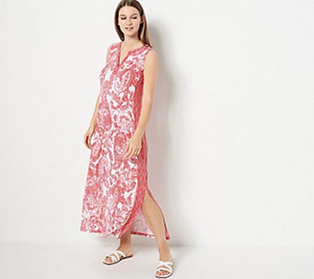 As Is Susan Graver Passport Reg PrintedLiquid Knit Maxi Dress