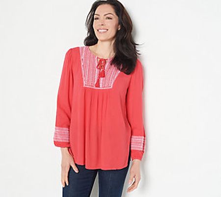 As Is Susan Graver Petite Embroidered Crinkle GauzePeas.Tunic