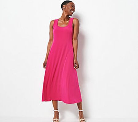 As Is Susan Graver Petite Liquid Knit Slvlss Midi Dress