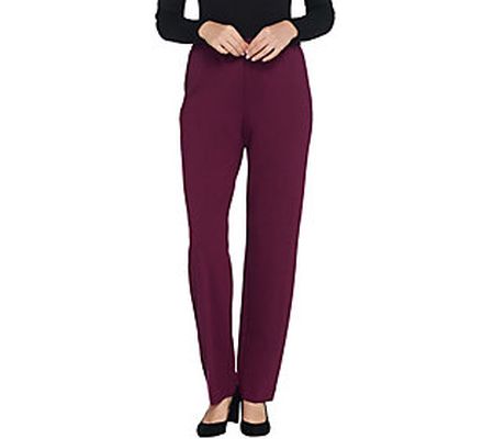 As Is Susan Graver Petite Ponte Knit Straight Pull-On Pants