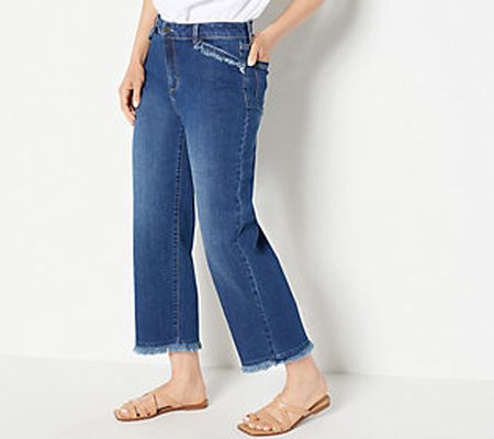 As Is Susan Graver Petite Stretch Denim Wide Leg Crop Jeans