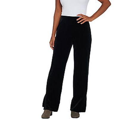 As Is Susan Graver Petite Stretch Velvet Pant with Side Slits