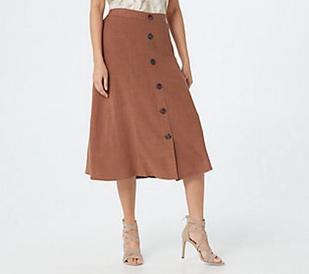 As Is Susan Graver Petite Woven Washed Linen Midi Skirt