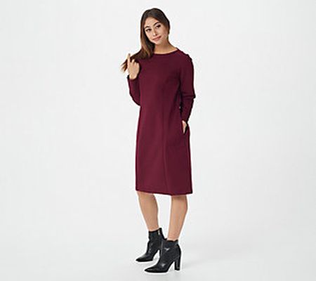 As Is Susan Graver Ponte Knit Bateau-Neck Dress w/Pockets