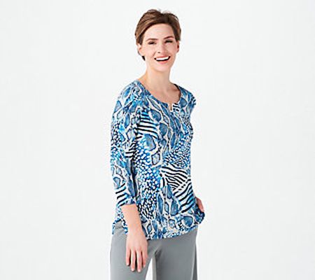 As Is Susan Graver Printed Cool Touch Knit 3/4-Sleeve Top