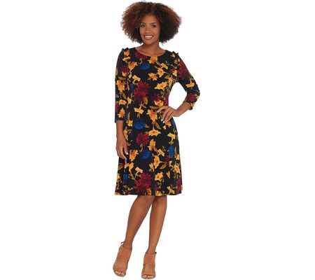 As Is Susan Graver Printed Liquid Knit Dressw/Faux Pearl Tr
