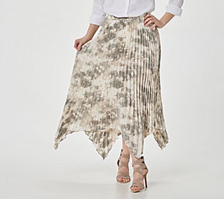 As Is Susan Graver Printed Pleated Woven PullOn Midi Skirt