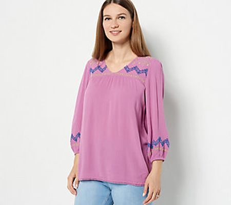 As Is Susan Graver Pure Crinkled Gauze Embroidrd Tunic