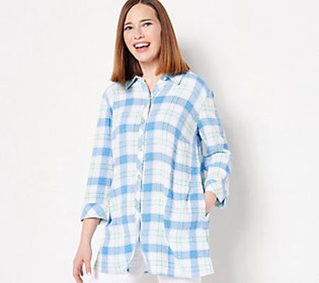 As Is Susan Graver Reg. Yarn Dyed Plaid Button Tunic