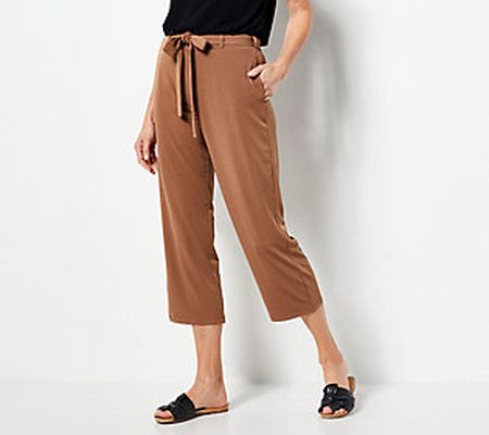 As Is Susan Graver Regular Liquid Knit CropPant w/Belt