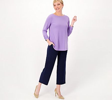 As Is Susan Graver Regular Liquid Knit Top & Crop Pants Set