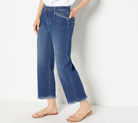 As Is Susan Graver Regular Stretch Denim Wide Leg Crop Jeans