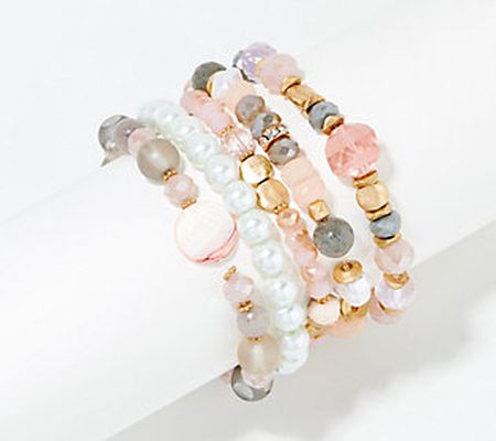 As Is Susan Graver Set of 5 Simulated Pearl & Bead Bracelets