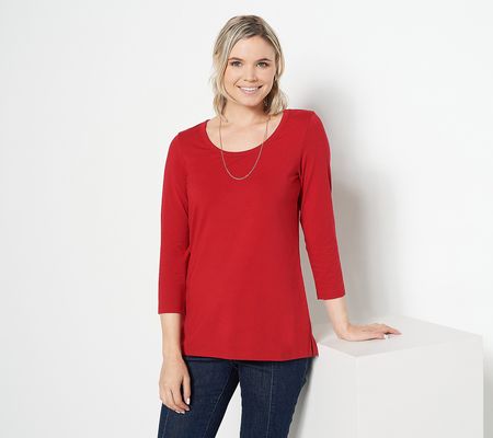 As Is Susan Graver Weekend Cotton Essentials 3/4-Sleeve Top