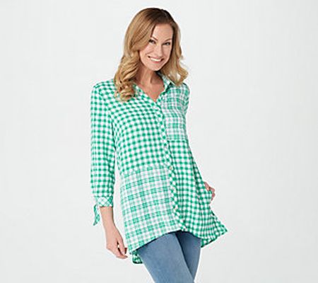 As Is Susan Graver Yarn Dyed Gingham ButtonFront Shirt