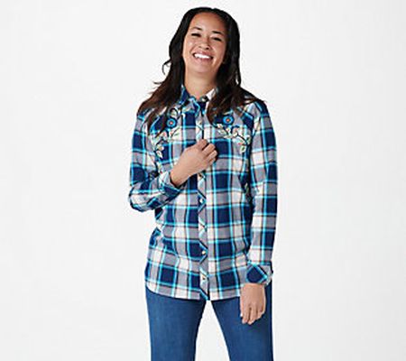 As Is Tolani Collection Button Front PlaidTop