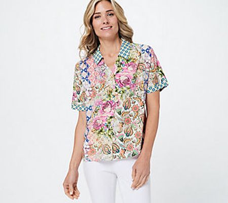 As Is Tolani Collection Short-Sleeve V-Neck ButtonDownBlous