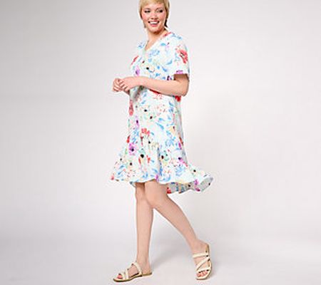 As Is Tolani Collection V-Neck Printed Dressw/RuffleFlounce