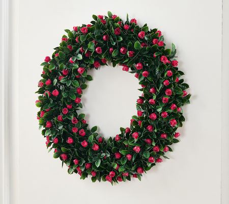 As Is Wicker Park 22" FauxRose Indoor/Outdoor Wreath