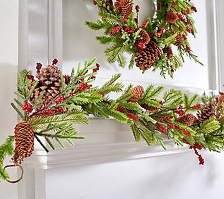 As Is Wicker Park 6' Unlit Berry and Pinecone Garland