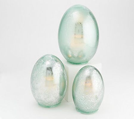 As Is Willow Manor S/3 Illuminated Glass Eggs w/Foiled Finish