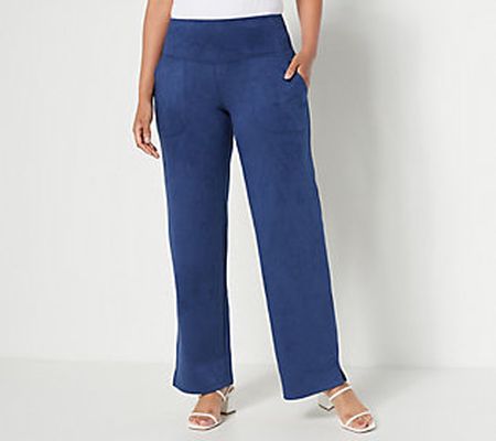 As Is Women with Control Petite Faux Suede Wide Leg Pant