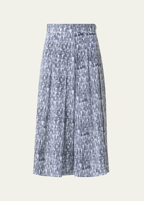 Asagao Printed Cotton Voile Midi Skirt