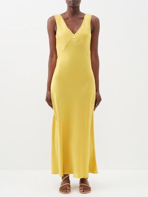 Asceno - Bordeaux Silk-satin Midi Dress - Womens - Dark Yellow