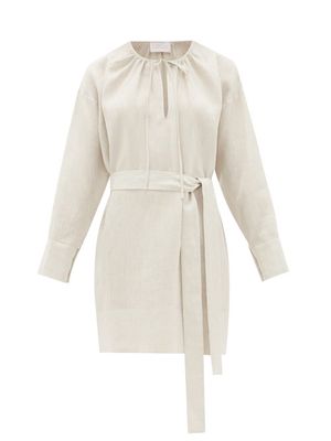 Asceno - Santorini Belted Linen Shirt Dress - Womens - Ivory