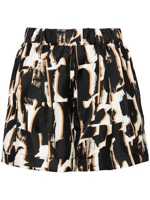 Asceno Zurich abstract-print silk shorts - Black