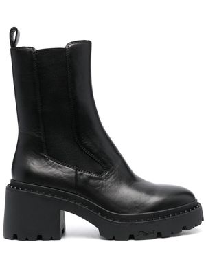 Ash 80mm heel ankle leather boots - Black