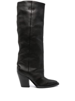Ash 85mm folded-detail leather boots - Black