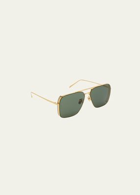 Asher Golden & Nickel-Plated Metal Aviator Sunglasses