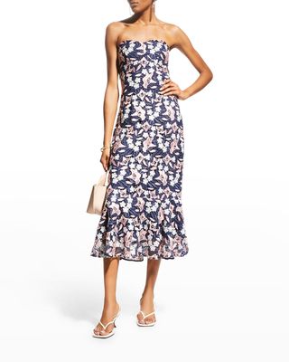 Asher Strapless Floral Lace Midi Dress