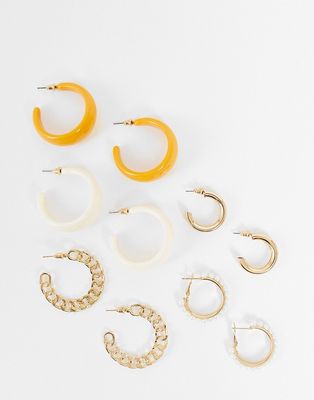 Ashiana 5 pack of gold and resin earrings in orange and cream