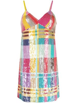 Ashish cheked sequin-embellished minidress - Multicolour