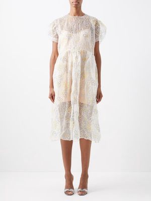 Ashish - Daisy-cutout Silk-organza Smock Dress - Womens - White Multi