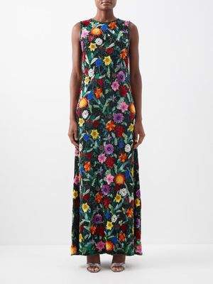 Ashish - Floral Sequinned Georgette Gown - Womens - Black Multi