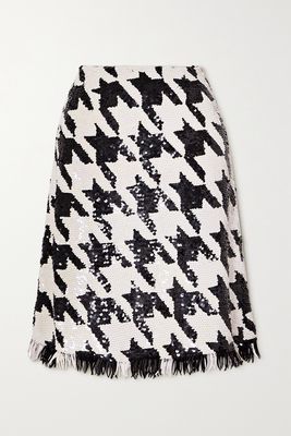 Ashish - Fringed Houndstooth Sequined Cotton Skirt - Black