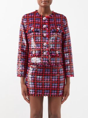 Ashish - Houndstooth Sequinned Georgette Jacket - Womens - Pink Multi