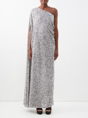 Ashish - One-shoulder Sequined Georgette Maxi Dress - Womens - Silver