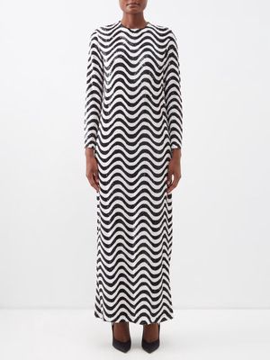 Ashish - Optic Wave Sequinned Long-sleeved Maxi Dress - Womens - Black White