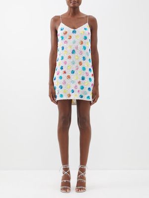 Ashish - Polka Dot-sequinned Georgette Mini Dress - Womens - White Multi