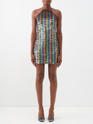 Ashish - Prism Sequinned Halterneck Mini Dress - Womens - Multi