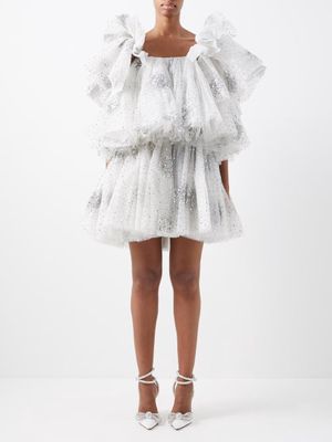 Ashish - Sequinned-tulle Mini Dress - Womens - White Silver